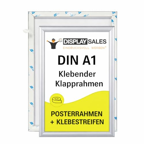 DISPLAY SALES Klapprahmen Aluminium selbstklebend A1 | 10x Rahmen ohne Bohren | Posterrahmen Werberahmen mit Klapptechnik für Werbung, Infos & Poster in schwarz und silber