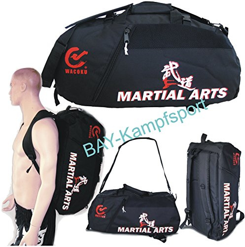 BAY XL Kampfsport-Sporttasche mit Schulter- und Rucksackgurten, Schwarz, 65 x 35 x 30 cm