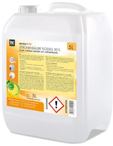 Höfer Chemie 1 x 5 Liter Zitronensäure 50% flüssig - im handlichen 5L Kanister - Technische Qualität
