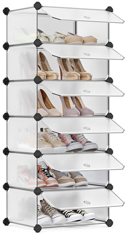 SONGMICS Schuhregal aus Kunststoff, Regalsystem, Steckregal, Aufbewahrungsregal, Kleiderschrank, Schuhaufbewahrung, Metalldraht, 43 x 31 x 105 cm, weiß LPC06W