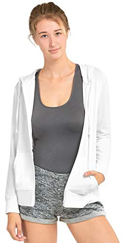 Women's Thin Cotton Zip Up Hoodie Jacket (S, White)