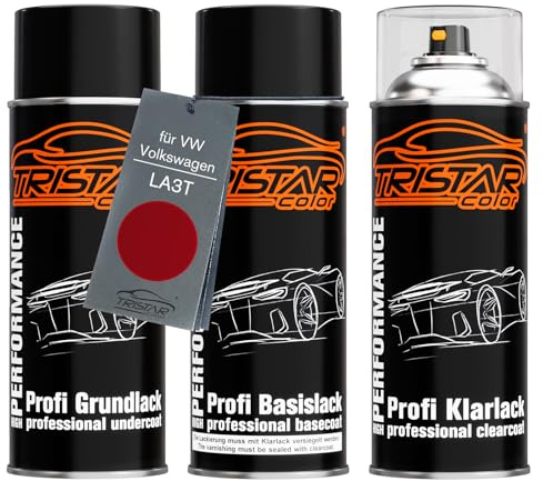 TRISTARcolor Autolack Spraydosen für VW LA3T Wild Cherry Red Metallic +1K | für VW / Volkswagen, Set aus Grundlack + Basislack + Klarlack, Sprühdosen 400ml