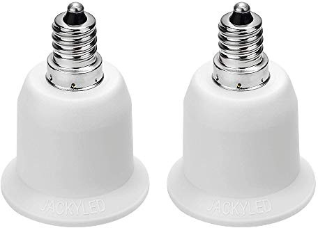 JACKYLED 2-Pack E12 to E26 Adapter, E12 Light Socket to Medium Base, E26 E27 Converter Light Socket Adapter, Chandelier Socket E12 Light Bulb Adapter