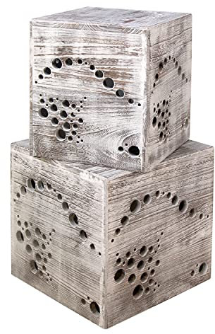 Homestyle4u Holzwürfel Set 2 Stück, Weiß Grau, Modernes Design, Holzhocker, Beistelltisch, Sitzwürfel, Nachttisch, Leicht, Holzwürfel | Artikel 1828
