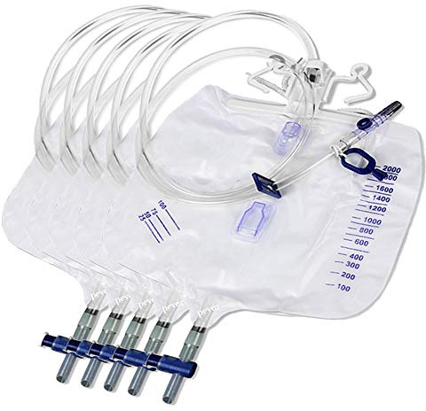 Pevor Urinary Drainage Bag Urine Collection Bag with Anti-Reflux Chamber Medical Drain Bag 48 Drainage Tub, 2000ml (Pack of 5)