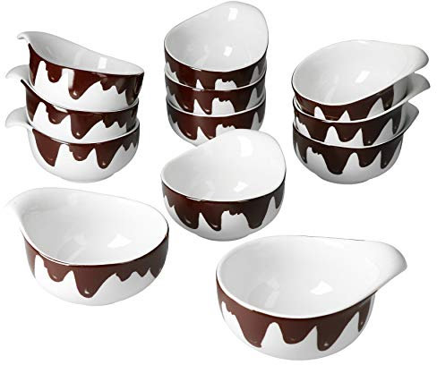 MamboCat Set de 12 Bols à Fondue Blob 150 ML 12 Bols de Service Cuillères à Dessert Set à Fondue au Chocolat Vaisselle en Porcelaine Blanche Taches de Chocolat Articles de décoration de Cuisine