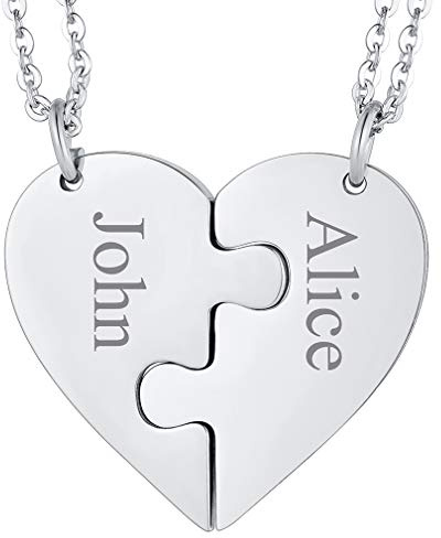 FaithHeart personalisierte Puzzle Anhänger DIY Namenskette aus Edelstahl BFF Freundschaftskette Familienkette mit Gravur Puzzle Kette für 2/3/4/5/6/7/8
