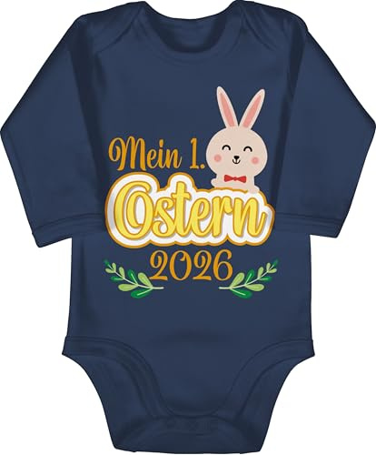 Baby Body langarm Mädchen Junge - Ostergeschenke - Mein 1. Ostern 2026 I Mein erstes Ostern Osterhase I My first easter - 6/12 Monate - Navy Blau - osteroutfit osterbody ostermotiv 1 babybody