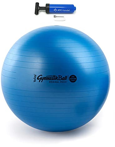 Original Pezzi Gymnastikball Maxafe Ø 42, 53, 65 & 75cm in Allen Farben inkl. ATC Ballpumpe - bis 400 kg belastbar - Fitness, Reha, Therapie, Gymnastik und als Sitzball fürs Büro, 65cm dunkelblau
