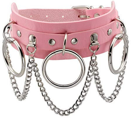 Manfnee Punk Gothic Choker Halsband Halskette PU Leder Emo Großer Kreis Halsreif mit Kette