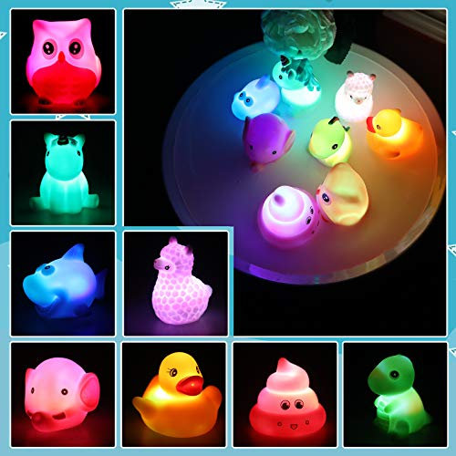 Lictin Baby Bath Toys, 8PCS Light Up Bath Toys for children, Light Up Toy Set with Storage Bag Bathtub Floating Toys with Cute Animals for Kids Bathtime Gift