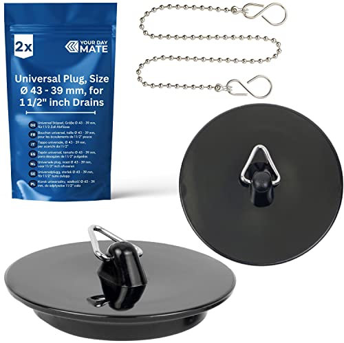 Tapones universales, 2 Piezas, Incluye 1 x Cadena de tapón de 30 cm, de Fregadero, de Cocina, para Desagües de 1-1/2, Ø 42 a 38 mm, de PVC, Tapón de Drenaje para Fregadero de Cocina y Baño, Tapones