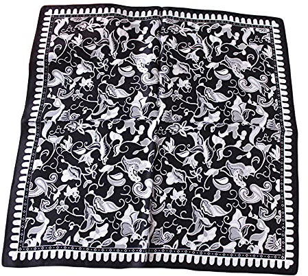 UK_Stone Herren 100% Seide Bandana Halstuch Krawatte Anzug Taschenhandtuch 50 * 50cm (Blumen Schwarz)