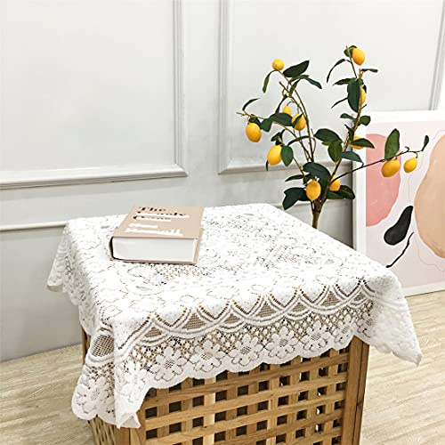 Xlabor Weiß Blumen Spitze Tischdecke Baumwolle Tischtuch Tischwäsche Garten Tischdekoration 90x90 cm
