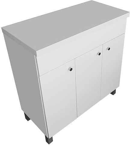 paplinskimoebel Badezimmerschrank mit Aufsatz IGA TOP für Badezimmer | Waschbeckenunterschrank Stehend | Badschrank 80 cm Breit | Weiß Badezimmerschrank mit 3 Türen | Schrank für Waschtischaufsatz