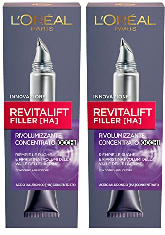 2 x L'Oréal Paris Revitalift Filler [HA] Revitalift Filler Konzentrat Augencreme mit Hyaluronsäure Falten-Effekt - 2 Flaschen mit je 15 ml
