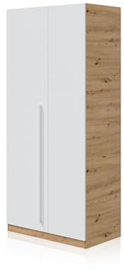 Habitdesign Armario Juvenil, Infantil, Ropero Individual, 200x90x52 (AltoxAnchoxFondo - en cm), Color Blanco Artik y Roble Nodi, Modelo Noa