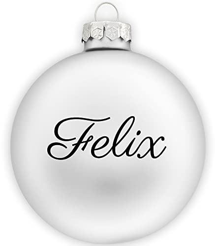 Coverlounge Christbaumkugel personaliert aus Glas | Weihnachtskugel mit Name| Ø 6cm oder 8cm in Silber-Weiß (Matt) | 20 Verschiedene Schriften