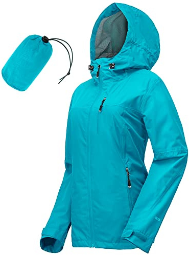 33,000ft Regenjacke Damen Wasserdicht Packbar Fahrradjacke Übergangsjacke | 10000mm Wassersäule, Mesh-Futter Unterarmbelüftung Wanderjacke, Atmungsaktiv Outdoorjacke, Leichte Windbreaker mit Kapuze
