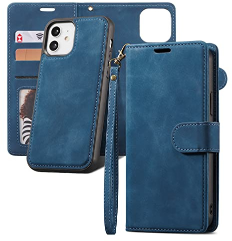 QLTYPRI Hülle für iPhone 11, Abnehmbare Magnetische Handyhülle Kartenfach Hülle Ständer Flip Klapphülle Schutzhülle Etui Kompatibel mit iPhone 11 - Blau