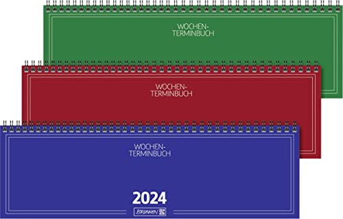 BRUNNEN Wochenkalender Modell 774 2024 2 Seiten = 1 Woche Blattgröße 32,6 x 10,2 cm blau, rot, grün (verschiedene Farben), 1 Stück