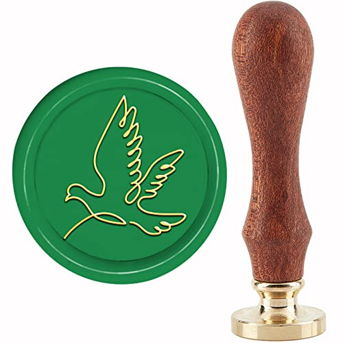 craspire Friedenstaube Wachssiegel Stempel Linie Siegellack Stempel 30mm Retro Vintage Abnehmbarer Messingstempelkopf Mit Holzgriff Für Einladungskarte Geschenkverpackung
