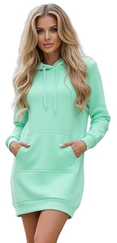 OZONEE Damen Hoodie Kapuzenpullover Lang Sweatjacke Sweatkleid Winterkleid Herbstkleid Kleid Sweatshirt Sweatshirtkleid Kapuzenjacke Kapuzenpulli Kapuze Langarm Sport JS/YS10003Z/39 PFEFFERMINZ L