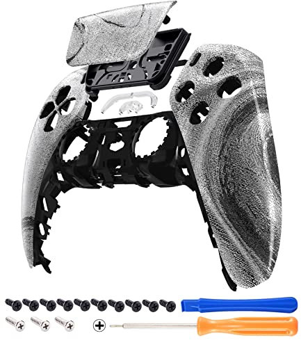 eXtremeRate Silver Wave Touchpad Front Housing Shell Compatible with ps5 Controller BDM-010 BDM-020 BDM-030, DIY Replacement Shell Custom Touch Pad Cover Compatible with ps5 Controller, (ZPFT1078G3)