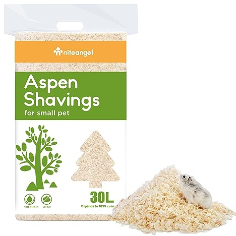 Niteangel Aspen Shaving Hamster Beddings for Syrian Dwarf Hamster Gerbil Mice Degu Rat Rabbit Bunny Guinea Pig Chinchilla Hedgehog or Other Small Pets (30L - 8mm)