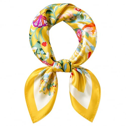 prinfantasy Halstuch aus Kunstseide Blumen und verschiedene Muster Druckschal Elegantes Accessoire 70CM x 70CM Quadratisches Tuch