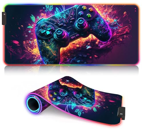 Gaming Neon Art Tapis de Souris de Jeu RGB LED Doux Extra étendu pour Clavier et Tapis de Souris avec 14 Modes d'éclairage Base étanche pour Joueur 39,9 x 89,9 cm