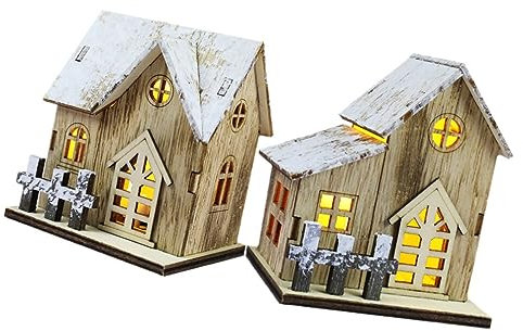 TOVINANNA 2stücke Weihnachtsdekoration Holz Led Lichterhaus Luminous Cabin Deko Für Weihnachtsfeiern Winteratmosphäre Für Zuhause Und Gastronomie Energiesparend Und Sicher