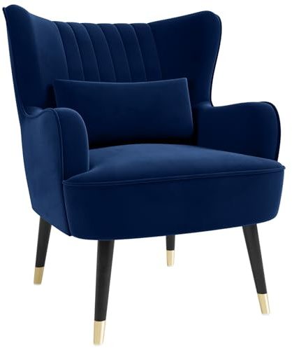 Vesgantti Velvet Accent Chair with Lumbar Pillow, Wing Back Large Armchair | Cuddle Chair for Living Room Bedroom Study Room Office, Blue