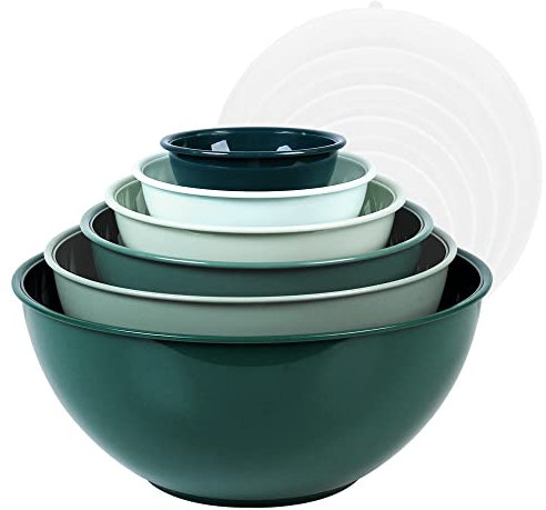 BoxedHome Mixing Bowl Set with Lid, Mixing Bowls, 12-Pack Mixing Bowl Set, Plastic Salad Bowl Stackable Serving Bowls for Kitchen (6 Bowls and 6 Lids, Green)