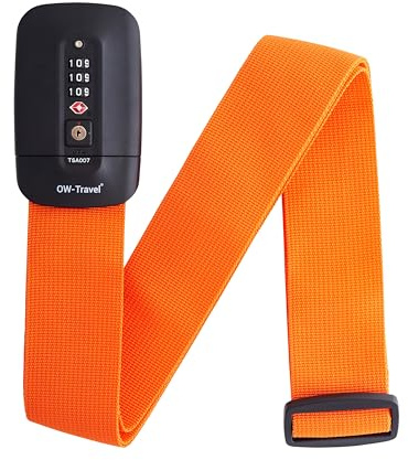 OW-Travel Correas de Equipaje Personalizadas con candados para Maletas (1 Pieza) Correa de Equipaje TSA Fáciles de Ubicar con Etiquetas para el Equipaje. Cintas Maleta TSA (Naranja)