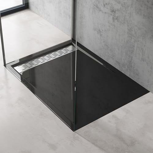 doporro Piatto doccia 80 x 120 x 5 cm piatto in acrilico nero rettangolare connettori DIN per montaggio a pavimento con copertura rimovibile Xetro04