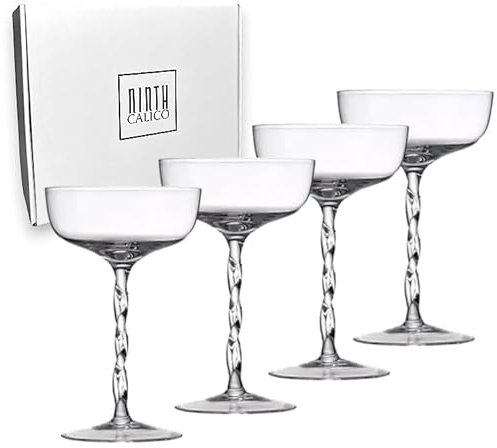 Ninth Calico Crystal Cocktail Coupe Glasses, Set of 4, Elegant Stemware for Parties and Special Occasions, Large, Clear, NC-004