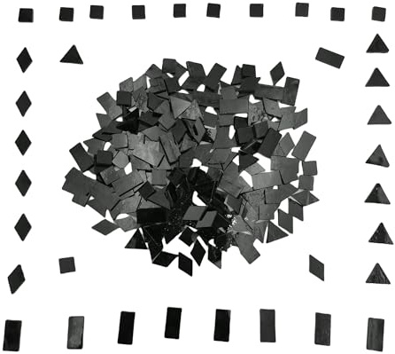 Glasmosaikfliesen, 4 Formen, quadratisch, Diamant, Dreieck, Rechteck, 220 Stück, Buntglas-Mosaikstücke für handgefertigte Kunst, Handwerk und Heimdekoration (schwarz)