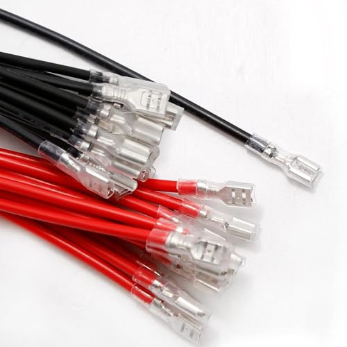 Gebildet 30tlg 4.8mm Flachstecker Crimpanschlussbuchse mit Isolierhülse und 15cm langem 18AWG Kabel, Rot + schwarz, Flachstecker-Schnellspleiß-Sortiment-Kit