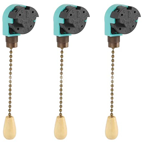 Interrupteur de Ventilateur de Plafond, 3 Vitesses, 4 Fils, Commande par Chaîne, Compatible avec les Lustres, Lampes, Appliques Murales, Bricolage, 3 Pièces (Bronze)