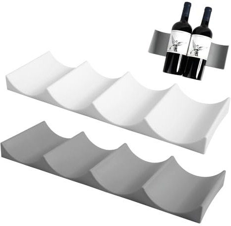 YFPOPONE Flaschenhalter Kühlschrank, 2 Stück Stapelbarer Europäischer Stil Wein Rack, Rutschfester Getränkehalter, Weinregal Stapelhilfe für Kühlschrank, Weinschrank, Schrank (Grau+Weiß)