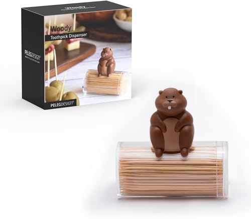 PELEG DESIGN Woody Zahnstocherspender – niedlicher Biberförmiger Zahnstocherhalter aus Holz, langlebiger Kunststoff, lustiges Küchenhelfer – einzigartige lustige Geschenke