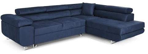 COMFORTINO FURNITURE Ecksofa mit Schlaffunktion PASTI L-Form, Sofa Couch mit Bettkasten, 3-Sitzer Eckcouch, Schlafsofa für Wohnzimmer, Big Sofa Couch mit Schlaffunktion (Blau, Ottomane Rechts)