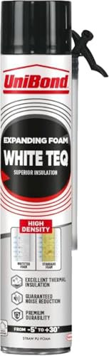 UniBond White Teq Expanding Foam, Superior Insulation, Fills and Seals, Ideal for Big Gaps and Holes, for Indoor and Outdoor Use, Thermal Insulation, Guaranteed Noise Reduction, Straw PU Foam 1x750ml