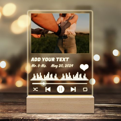 LSDINDF Beleuchteter LED-Rahmen mit Holzständer, Personalisierter Bilderrahmen mit Nachtlicht, personalisiertes Paargeschenk für Frauen und Männer – leuchtendes