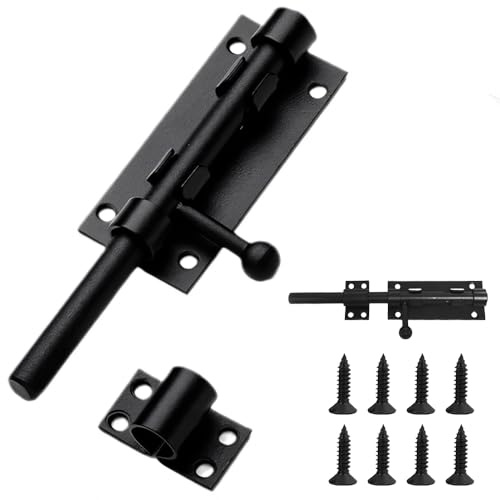 6 Inch Heavy Duty Slide Gate Latch Bolt Safety Door Lock with Padlock Hole Stainless Steel Sliding Gate Bolt for Internal Door Shed Bathroom Toilet Shed Matte Black