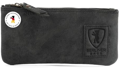 Berliner Bags Trousse en Cuir Véritable avec Fermeture Éclair YKK, Étui à Crayons Élégant et Résistant pour Stylos, Accessoires ou Maquillage, Idéal pour Bureau ou Voyage – Gris Foncé