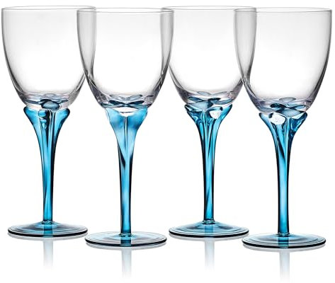Fitz and Floyd Jardin - Juego de 4 copas de vino florales azules, 14 onzas
