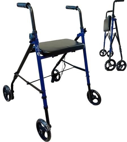 Andador para Ancianos con Freno por Presión. Andador Plegable. Andadores Adultos con Asiento Acolchado. Andador Ancianos Regulable. Andador OGI Bip Bip (Azul)
