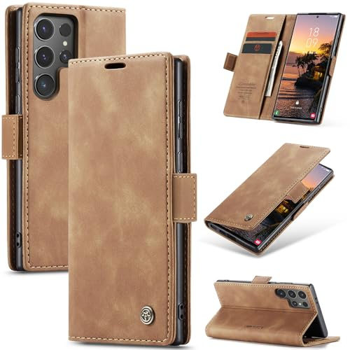 Monweicz Handyhülle für Samsung Galaxy S24 Ultra Hülle Premium Lederhülle Klappbar Flip Case Tasche Magnet Kartenfach Standfunktion Klapphülle Schutzhülle für Samsung Galaxy S24 Ultra - Braun